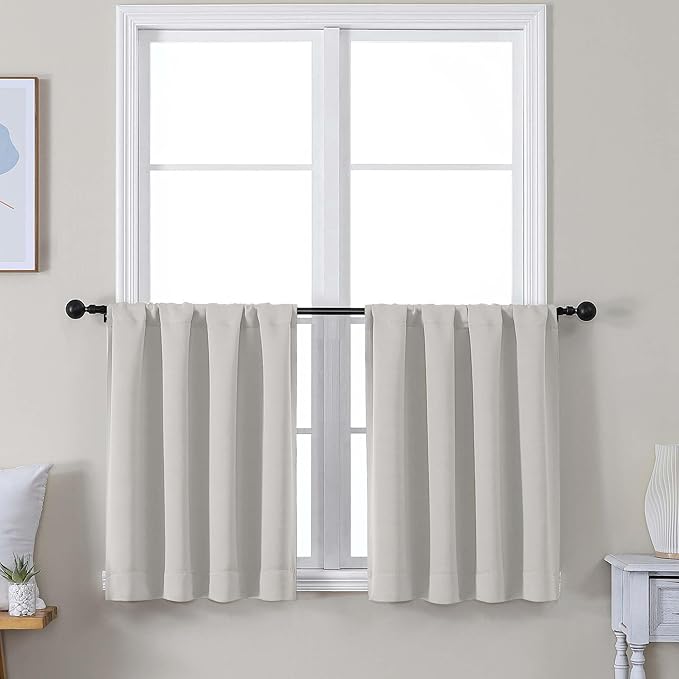 Simplebrand Ava Natural Short 30 Inches Blackout Curtain 2 Panels Set, Half Window Rod Pocket Privacy Curtain Tiers for Kitchen, Curtains Blackout for Bathroom Shades, W30 x L30 Inch, Natural