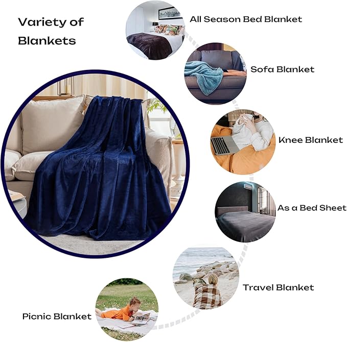JIAHANNHA Fleece Blanket King Size Navy Blue 108 by 90 Inches Throw Blankets for Bed Sofa Couch 280GSM,Super Soft Cozy and Luxury Bed Blanket for All Season