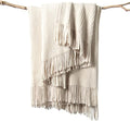 lifein Chenille Throw Blanket 50x60 - Soft Boho Knitted Blanket for Couch Cozy Farmhouse Decor Bed Throw, Lightweight All Season White/Cream Blanket, Decorative for Living Room Bedroom Spring Decor