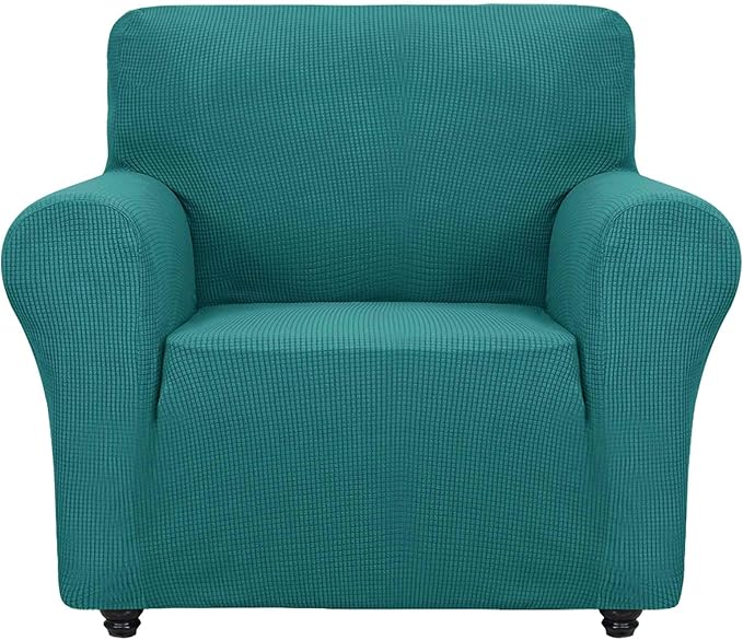 ZNSAYOTX Super Stretch Chair Slipcover Universal Sofa Chair Covers for Living Room Dogs Pet Furniture Protector Spandex Armchair Slipcovers with Anti Slip Foam Sticks (Peacock Teal, Chair)