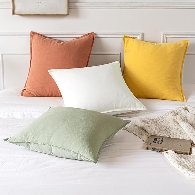 MIULEE Decorative Linen Pillow Covers 20x20 Inch Light Green Boho Farmhouse Neutral Spring Couch Throw Pillows for Bed Pack of 2 Accent Modern Pillowcase Summer Sofa Livingroom Home Decor