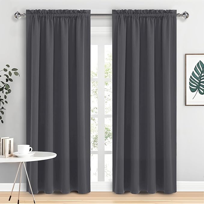 DWCN Blackout Curtains for Living Room 95 Inch Length 2 Panels Set, Solid Thermal Insulated Energy Saving Rod Pocket Window Treatment Curtains Blackout Drapes (W52 x L95 Inch, Dark Grey)