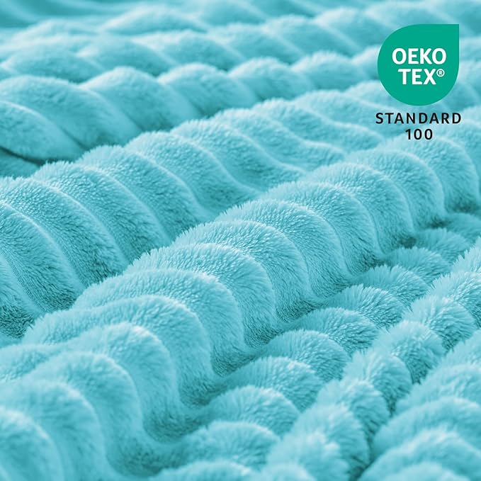 BEDELITE Fleece Blanket Twin Size – 3D Ribbed Jacquard Soft and Warm Decorative Fuzzy Blankets – Cozy, Fluffy, Plush Lightweight Throw Blankets for Couch, Bed, Sofa(Light Blue, 60x80 inches)