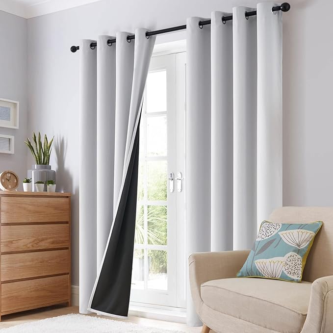 SimpleHome 100% Blackout Curtains for Bedroom,Thermal Insulated Grommet Window Drapes Room Darkening White Curtains for Living Room with Black Back,52 x 63 Inch,2 Panels