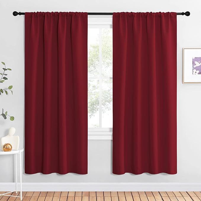 NICETOWN Christmas Burgundy Red Blackout Curtains 72 inches Long, Privacy Room Darkening Drapes for Doorways, Loft (Set of 2, 42 inches by 72 Inch)