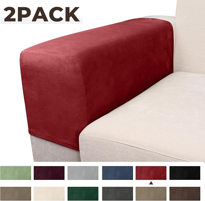 Couch Arm Covers 2 Pcs Sofa Armrest Covers Stretch Couch,Armrest Cover for Chairs Scratch-Resistant Sofa Arm Cover Armchair Slipcovers,Christmas Red