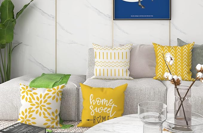 YCOLL Pillow Covers 22x22 Set of 4, Modern Sofa Throw Pillow Cover, Decorative Outdoor Linen Fabric Pillow Case for Couch Bed Car, Yellow