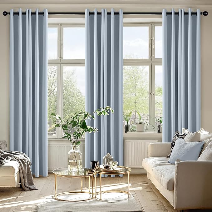 MIULEE Light Blue Blackout Curtains for Bedroom Living Room 72 Inches Long 2 Panels, Thermal Insulated Room Darkening Drapes Solid Grommet Noise Reduction Light Blocking Window Treatments 40x72 Inch