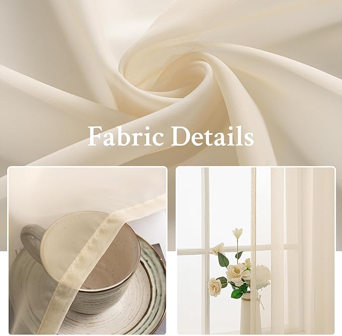 MIULEE 2 Panels Solid Color Sheer Window Curtains Elegant Window Voile Panels/Drapes/Treatment for Bedroom Living Room (54X90 Inches Cream)