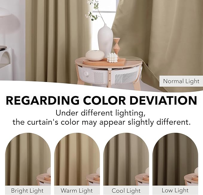 Deconovo Blackout Curtains, Thermal Insulated, W52 x L95 2 Panels, Back Tab, Machine Washable, Room-Darkening Drapes for Bedroom/Living Room Khaki