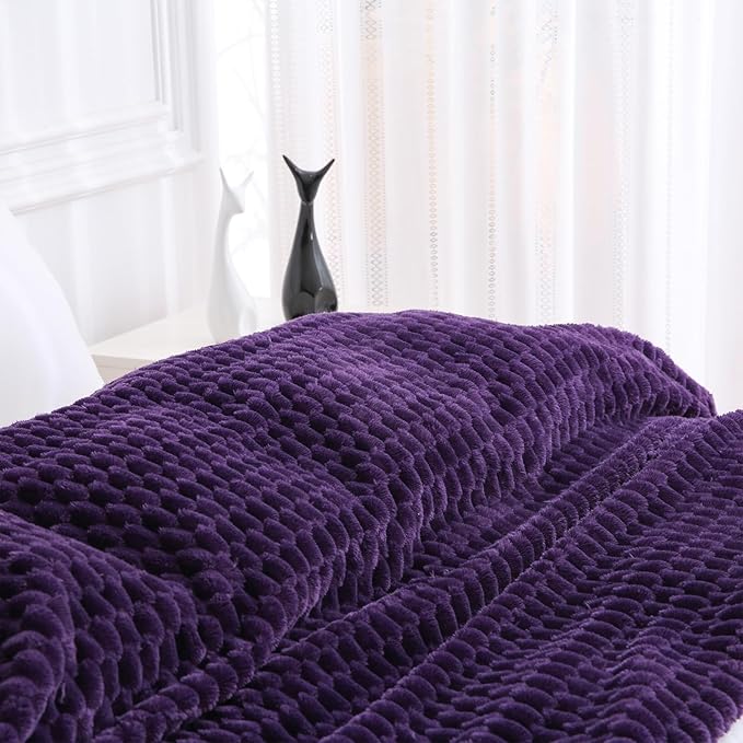 Puncuntex Deep Purple Throw Blanket 50"×60" inches Fuzzy 3D Jacquard Decorative Flannel Fleece Super Soft Plush Cozy Blanket for Couch Sofa Chair Lightweight