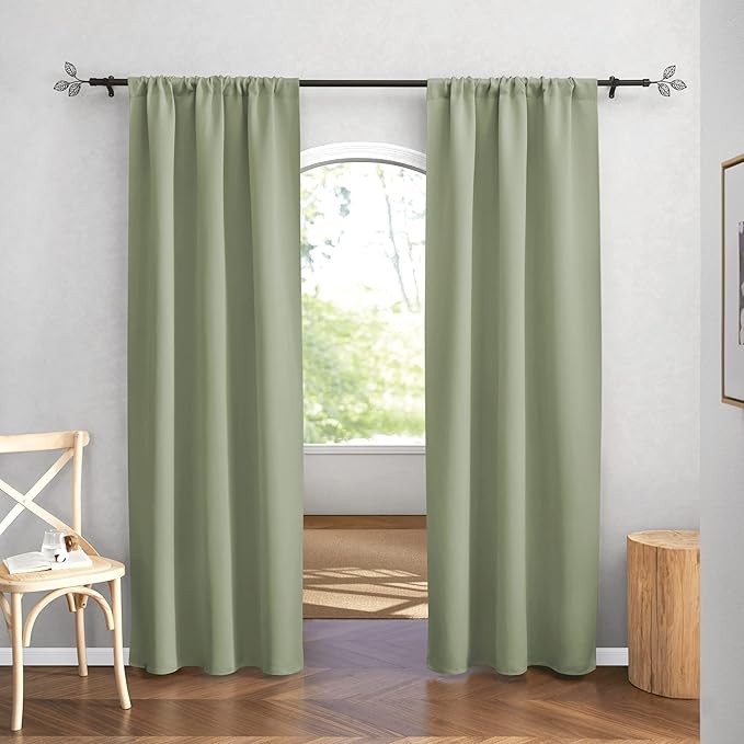 RYB HOME Blackout Curtains for Bedroom 84 inches Long 2 Panels Set, Privacy Thermal Insultaed Sunlignt Heat Blocking Drapes for Nursery Rental Room, Width 42 by Length 84, Sage Green
