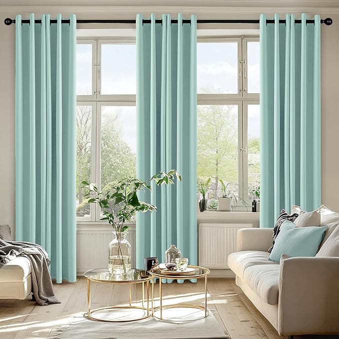 MIULEE Aqua Blackout Curtains for Bedroom Living Room 72 Inches Long 2 Panels, Thermal Insulated Room Darkening Drapes Solid Grommet Noise Reduction Light Blocking Window Treatments 40x72 Inch