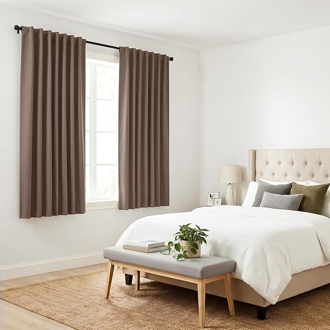 PONY DANCE Small Blackout Curtains for Kitchen Windows, Short Drapes for Bathroom, Thermal Insulated Window Curtains Tiers for Basement, W 29 x L 36, Mocha, 1 Pair