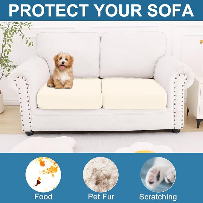 Smiry Printed Couch Cushion Covers, Stretch Soft Couch Covers for Sofa, Washable Non-Slip Sofa Slipcover Furniture Protector for Indoor and Outdoor (2 Pack, Cream)