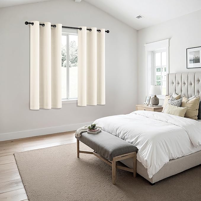 MIULEE Beige White Blackout Curtains for Bedroom Living Room 63 Inches Long 2 Panels, Thermal Insulated Room Darkening Drapes Solid Grommet Noise Reduction Light Blocking Window Treatments 40x63 Inch