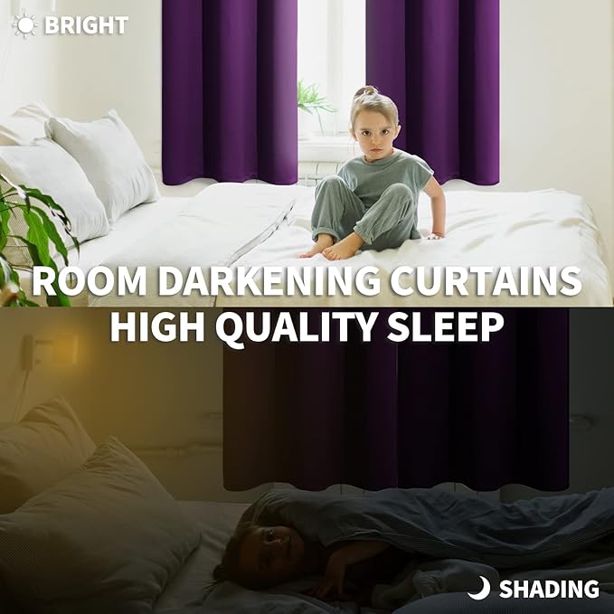 BGment Blackout Curtains - Grommet Thermal Insulated Room Darkening Bedroom and Living Room Curtain, Set of 2 Panels (38 x 45 Inch, Purple)