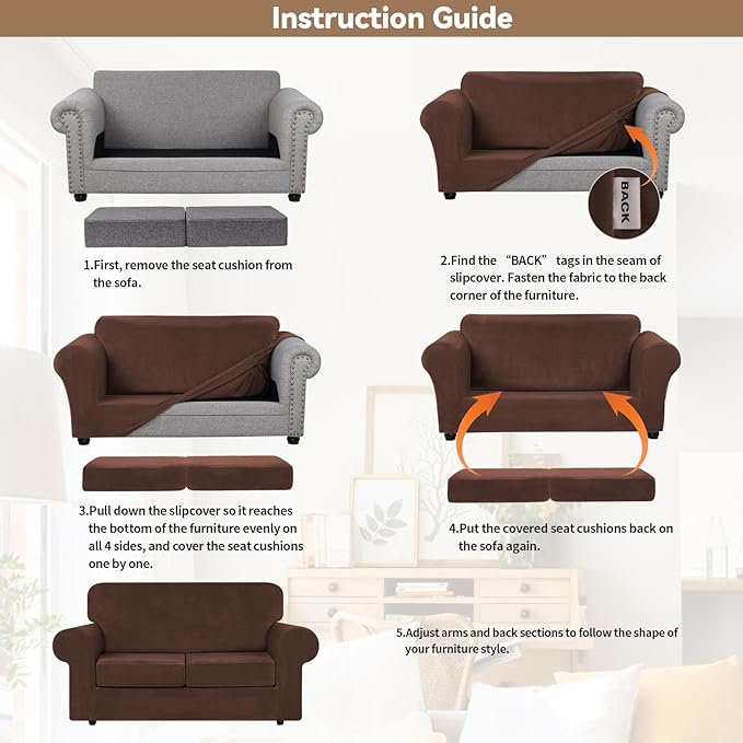 WEERRW Velvet Couch Covers for 2 Cushion Couch Sofa - High Stretch Luxury Velvet Plush 3 Pieces Sofa Slipcovers with Elastic Bottom, Furniture Protector for Pets, Machine Washable, Chocolate, Medium