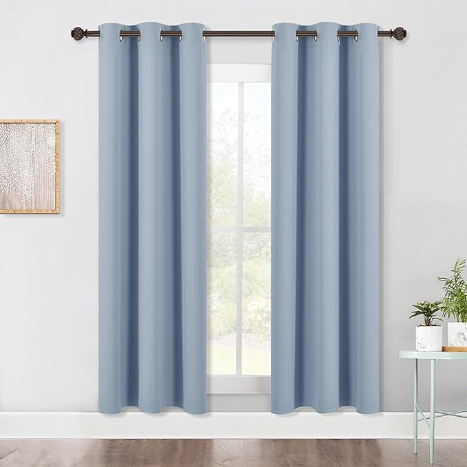 NICETOWN Bedroom Blackout Draperies Panels, 2 Panels, 42 x 72 Inch, Vintage Blue, Three Pass Microfiber Noise Reducing Thermal Insulated Solid Ring Top Window Curtains