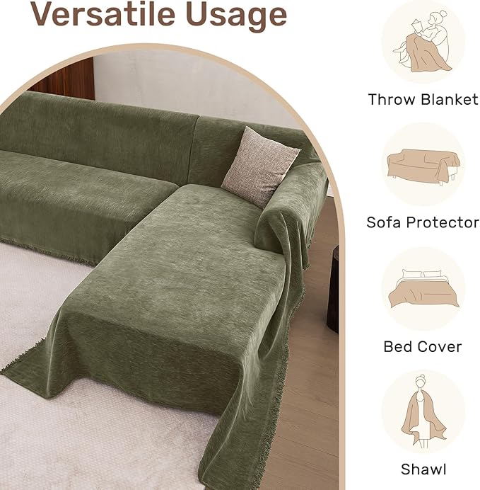 Sectional Couch Covers, 2 Pieces Washable L Shaped Couch Covers Sofa Blanket for Dogs Pet Friendly Sectional Sofa Slipcovers Furniture Covers,71"x 118"+ 71"x 118",(XX-Large,Green)