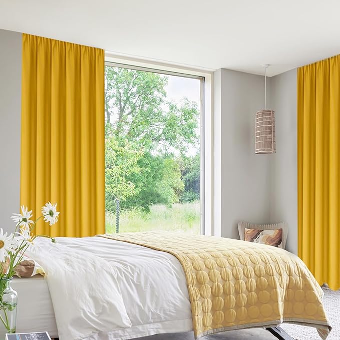DWCN Blackout Curtains Room Darkening Thermal Insulated Bedroom Curtains Window Curtain Panels, 42 x 63 inches Long, Set of 2 Yellow Rod Pocket Drapes