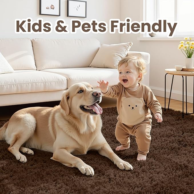 8x10 Area Rugs for Living Room Rug: Soft Fluffy Shag Brown Rugs for Bedroom, Non-Slip Large Fuzzy Plush Rug Indoor Floor Carpet for Nursery Kids Boys Girls Room, Dorms, Playroom, Modern Home Decor