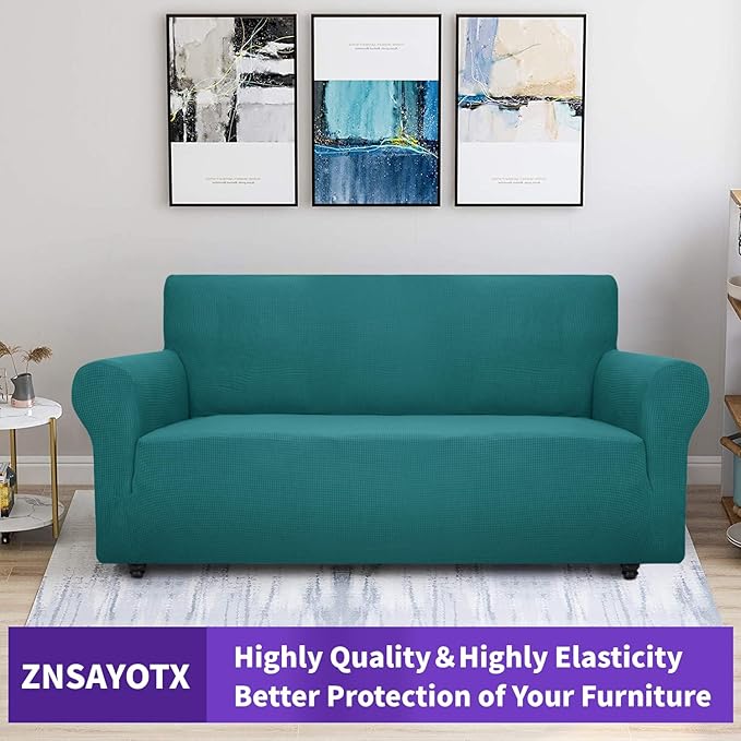 ZNSAYOTX Super Stretch Couch Cover (72"-92") Universal Sofa Covers with Elastic Bottom, Dog Cat Pets Friendly Washable Furniture Protector Fitted Sofa Slipcovers Stay in Place (Peacock Teal, Sofa)