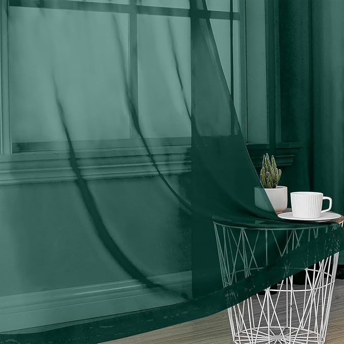 OVZME Hunter Green Sheer Curtains 72 Inches Long 2 Panels - Soft Light Filtering Window Sheer Panels for Living Room/Bedroom, Top Dual Rod Pocket, 1 Pair, Each 42Wx72L Inches
