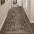 2x12 Washable Runner Rug for Hallway Kitchen Vintage Brown Non Slip Low Pile Carpet Traditional Retro Soft Throw Rug for Bathroom Bedroom Entryway Indoor Entrance