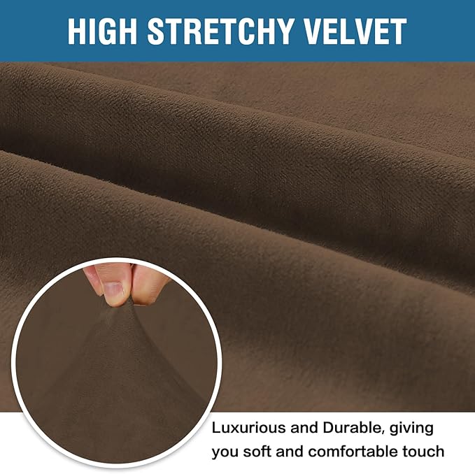 H.VERSAILTEX Stretch Velvet Sofa Covers for 3 Cushion Couch Covers Furniture Protector Soft with Non Slip Elastic Bottom, Crafted from Thick Comfy Rich Velour (Large Sofa 90"-97", Bronze Brown)