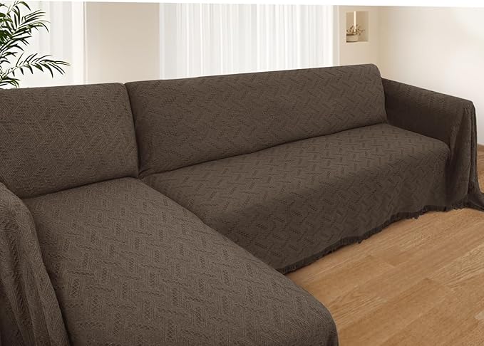 HOMERILLA Sectional Couch Covers for Sectional Sofa L Shaped Sofa Cover Blanket 2 Pieces L Shape Furniture Protector for Pets Dogs (Chocolate, XX-Large)
