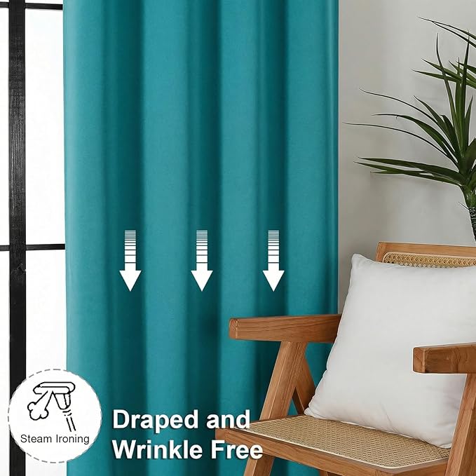 Simplebrand Ava Teal Blackout Curtains for Bedroom 96 Inches Long 2 Panels, Solid Thermal Insulated, Energy Saving Nursery Window Treatment Curtains Blackout Drapes, W40 x L96 Inch, Teal