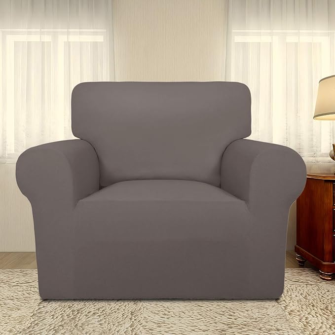 PureFit Super Stretch Chair Sofa Slipcover – Spandex Non Slip Soft Couch Sofa Cover, Washable Furniture Protector with Non Skid Foam and Elastic Bottom for Kids, Pets （Chair, Taupe）