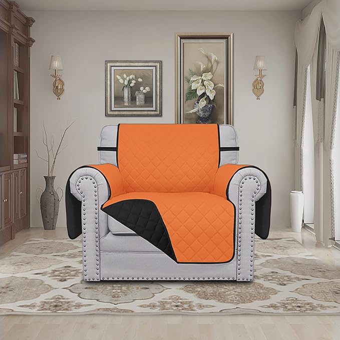 Easy-Going Chair Sofa Slipcover Reversible Sofa Cover Water Resistant Couch Cover Furniture Protector Cover with Elastic Straps for Pets Kids Children Dog Cat (Chair, Orange/Black)