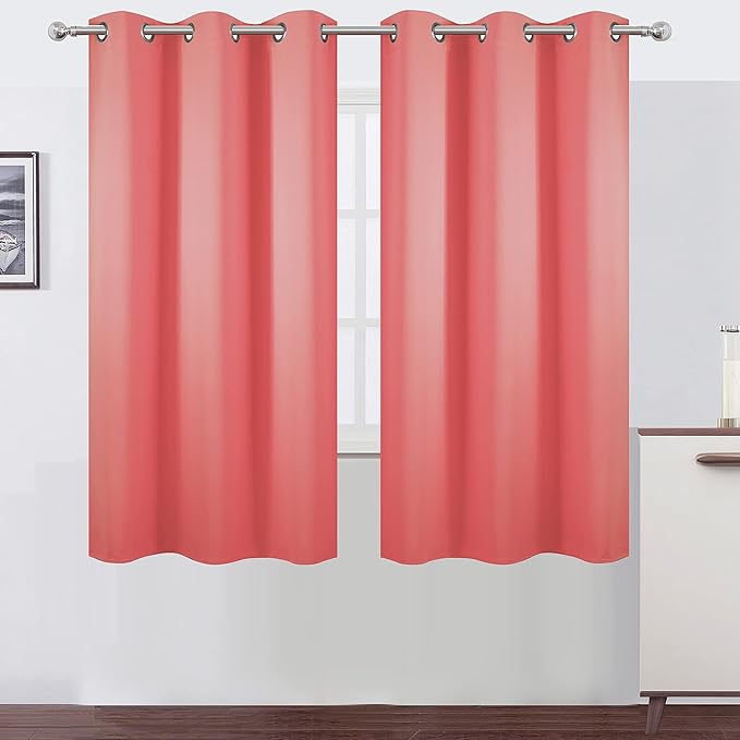 LEMOMO Coral Blackout Curtains 42 x 63 Inch Length/Set of 2 Curtain Panels/Thermal Insulated Room Darkening Blackout Curtains for Bedroom