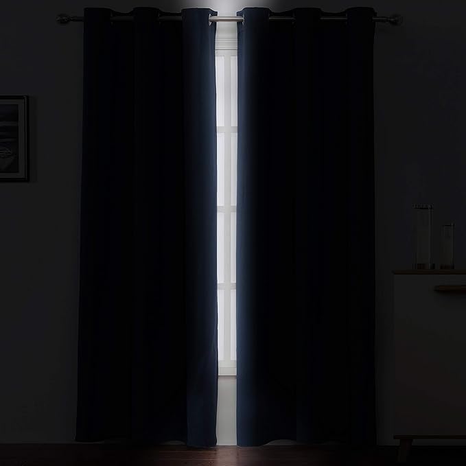 LEMOMO Navy Blue Blackout Curtains 34 x 84 Inch Length/Set of 2 Curtain Panels/Thermal Insulated Room Darkening Blackout Curtains for Bedroom