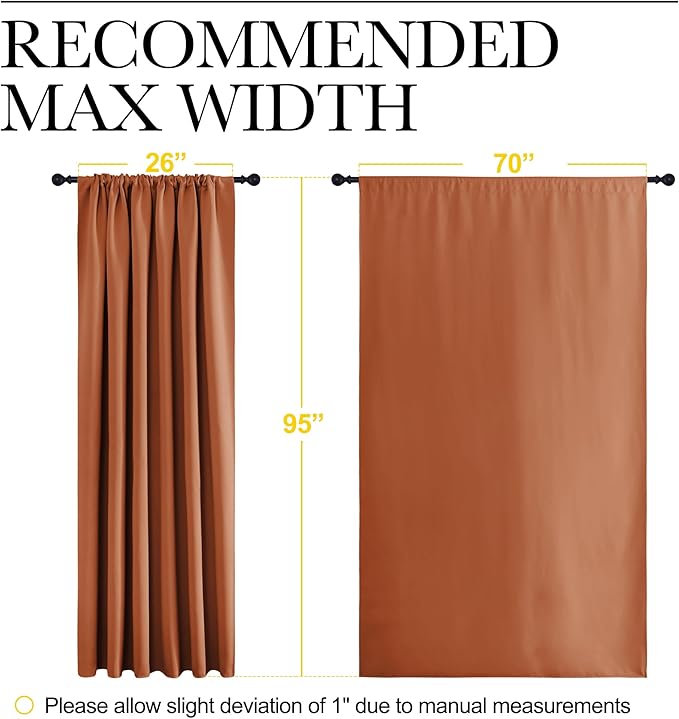 NICETOWN 2 Panels Blackout Curtains, Rod Pocket Thermal Insulated Drapess for Bedroom, Privacy Protection Easy-Care Heavy Duty Curtains for Living Room/Dining Room, W70 x L95 inches, Burnt Orange
