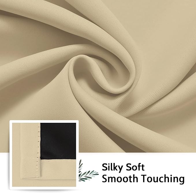 SimpleHome 100% Blackout Curtains for Bedroom,Thermal Insulated Beige Grommet Window Drapes Room Darkening Curtains for Living Room with Black Back,42 x 54 Inch,2 Panels