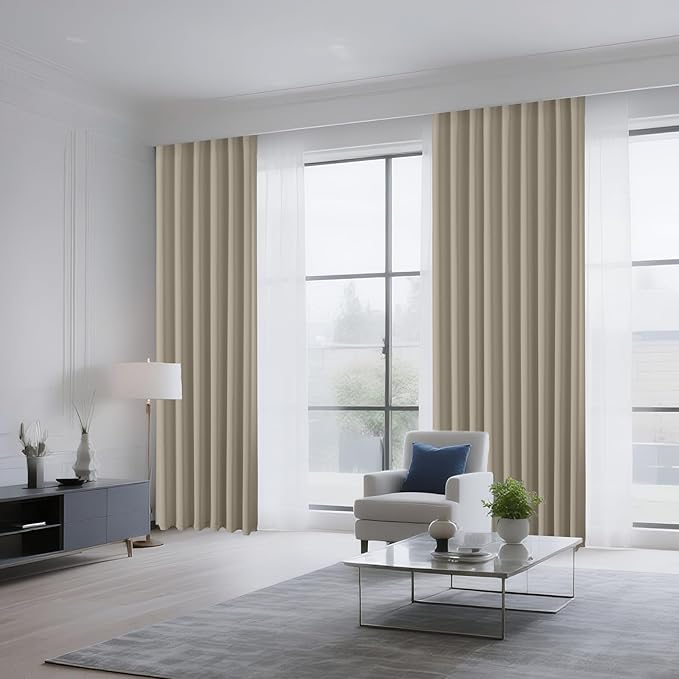 CUCRAF Light Beige Blackout Curtains 108 inch Length 2 Panels Set, Rod Pocket Room Darkening Drapes for Bedroom Living Room, Insulated Thermal Light Blocking Window Curtain (W52 x L108 Inch)