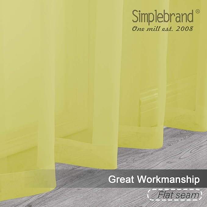 Simplebrand Rod Pocket Top Solid Voile Sheer Curtains for Bedroom, 54 Inch Length Drapes Set of 2, Lightweight and Light Filtering Elegant Lemon Curtains Panels Window Treatment, 42W×54L, Lemon