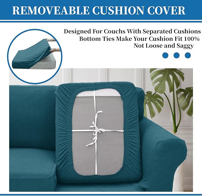 XINEAGE New 3 Pieces Couch Covers for 2 Cushion Sofa Super Stretch Loveseat Slipcover Pet Dog Universal Slip Cover Anti Slip Love Seat Furniture Protector (Peacock Blue, 55"-69")