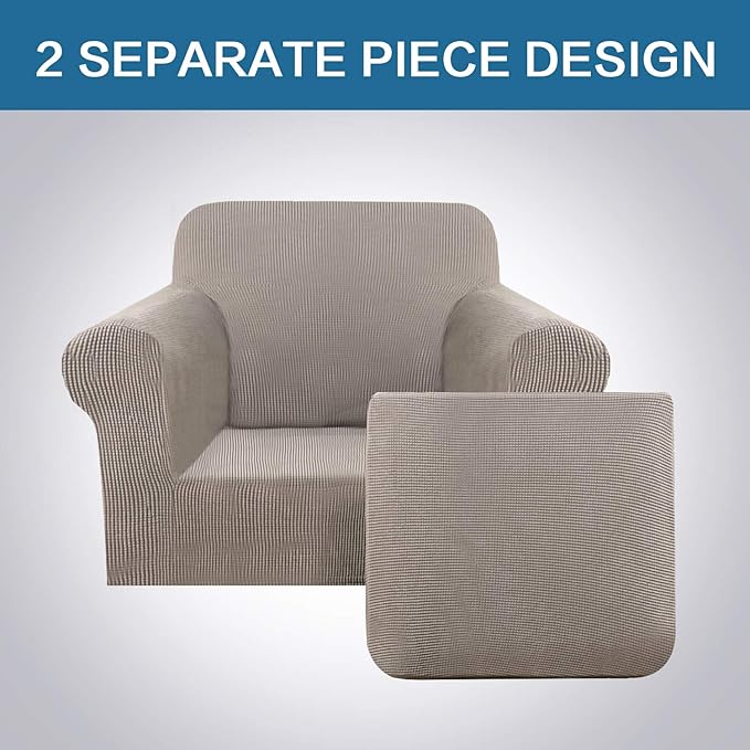 H.VERSAILTEX Stretch Chair Slipcovers 2 Pieces Armchair Cover Furniture Protector Chair Covers for Living Room Fit Chair Width Up to 47 Inches, Jacquard Spandex High Spandex Fabric(Chair, Taupe)