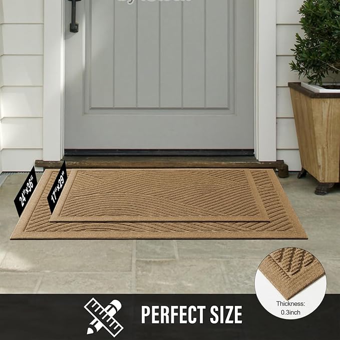 HIYARD Sturdy Front Door Mat, Absorbent Muddy Dirt Resist Welcome Door Mats Outdoor Indoor, Stain and Fade Resistant, Non-Slip Backing Entry Mat Low Profile Doormat for Entryway, 36×24, Brown