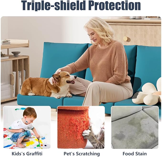 8Pcs Stretch Patio Cushion Covers, Outdoor Couch & Sofa Replacement Slipcovers for Patio Furniture Cushion Covers, Washable Reusable Furniture Protector