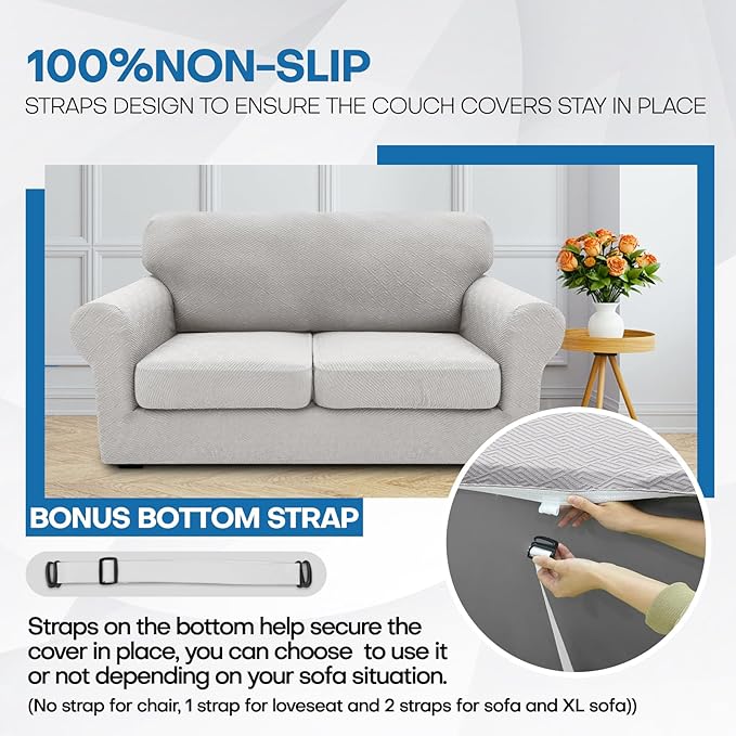 XINEAGE 2026 New 3 Pieces Couch Covers for 2 Cushion Sofa Super Stretch Loveseat Slipcover Pet Dog Universal Slip Cover Anti Slip Love Seat Furniture Protector (Silver Grey, 55"-69")