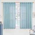 LAMIT Semi Sheer Linen Curtains 45 Inches Long, Light Filtering Panels Back Tab and Rod Pocket Country Decor Drapes for Farmhouse/Window/Bedroom, Stone Blue, 2 Panels, 52 x 45 Inch