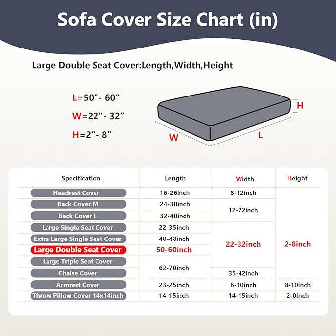 Couch Cushion Covers for Sofa Couch Covers Wear-Resistant Universal Sofa Cover Washable Stretch for Sectional Slipcovers (Texture-Gray Blue,Large Double Seat Cover)