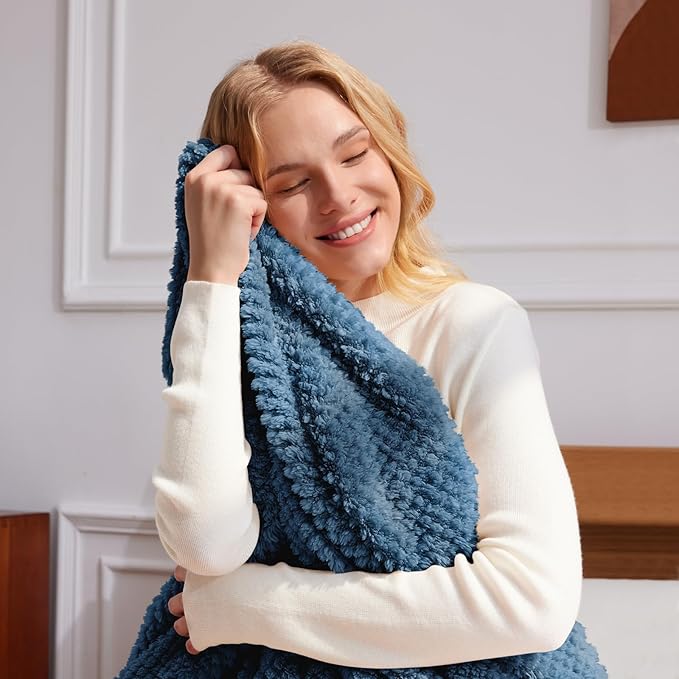 Whale Flotilla Twin Size Fuzzy Fleece Blanket, Fluffy Warm Soft Jacquard Bed Blankets for All Season, Lightweight and Cozy, 60x80 Inch, Slate Blue