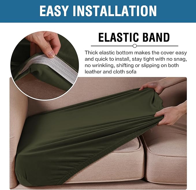 H.VERSAILTEX Velvet Stretch Couch Cushion Cover Plush Cushion Slipcover for Chair Loveseat Sofa Cushion Furniture Protector Seat Cushion Sofa Cover (2 Piece Medium Sofa Cushion Covers, Olive)