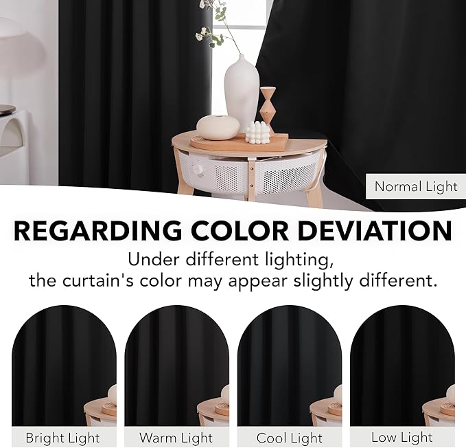 Deconovo Blackout Curtains, Thermal Insulated, W52 x L95 2 Panels, Back Tab, Machine Washable, Room-Darkening Drapes for Bedroom/Living Room Black